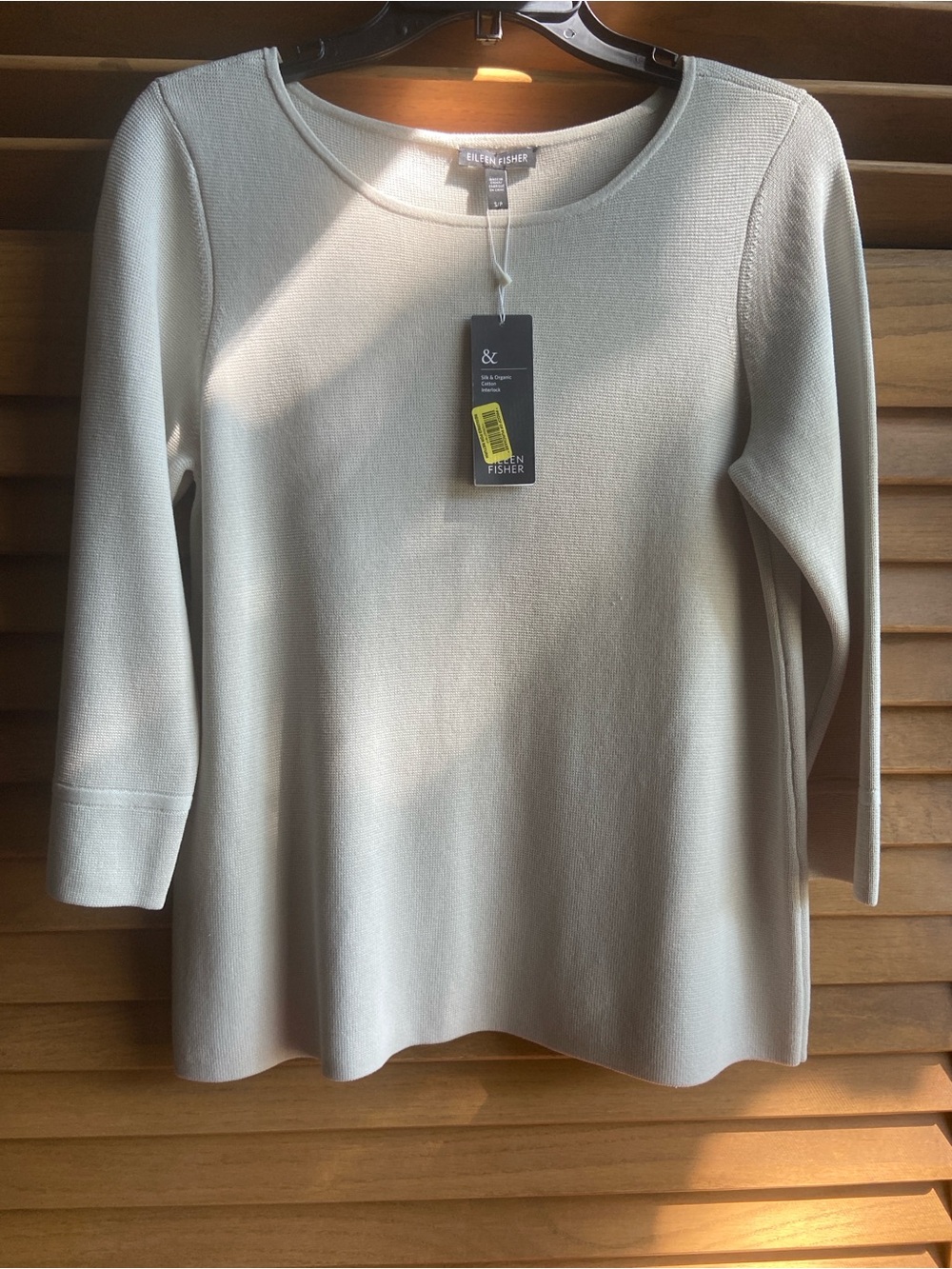 Eileen Fisher Light Cream Scoop-Neck Long Sleeve Knit Top